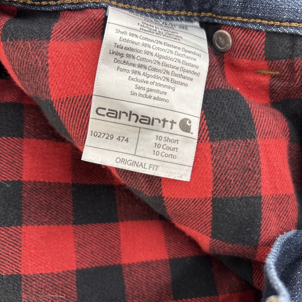Carhartt Jeans Women 10 Short Original Fit Straight Leg Blue Denim Flannel Lined - Picture 6 of 7